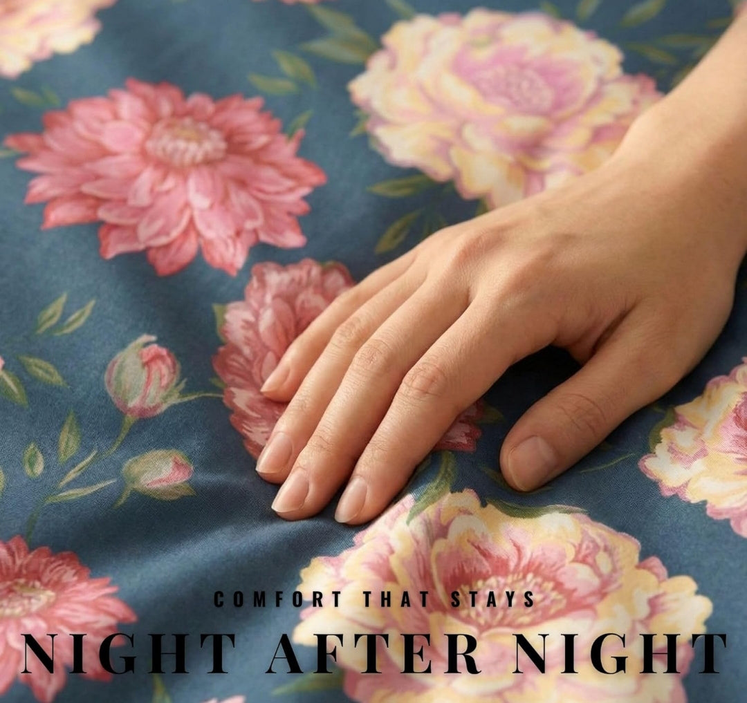 Floral Print Double Bedsheet with 2 Pillow Covers | 210 TC Cotton Blend | 90×100 Inches | Dark Teal