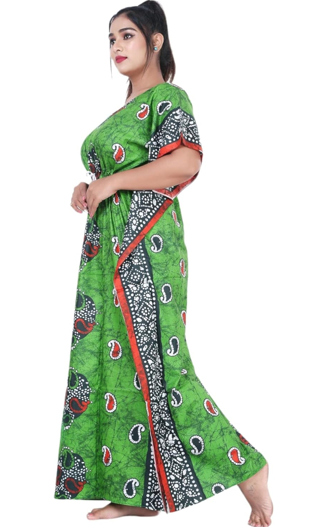 Women’s Hand Printed Batik Cotton Kaftan Nighty | Free Size Plus | Soft Comfortable Loungewear