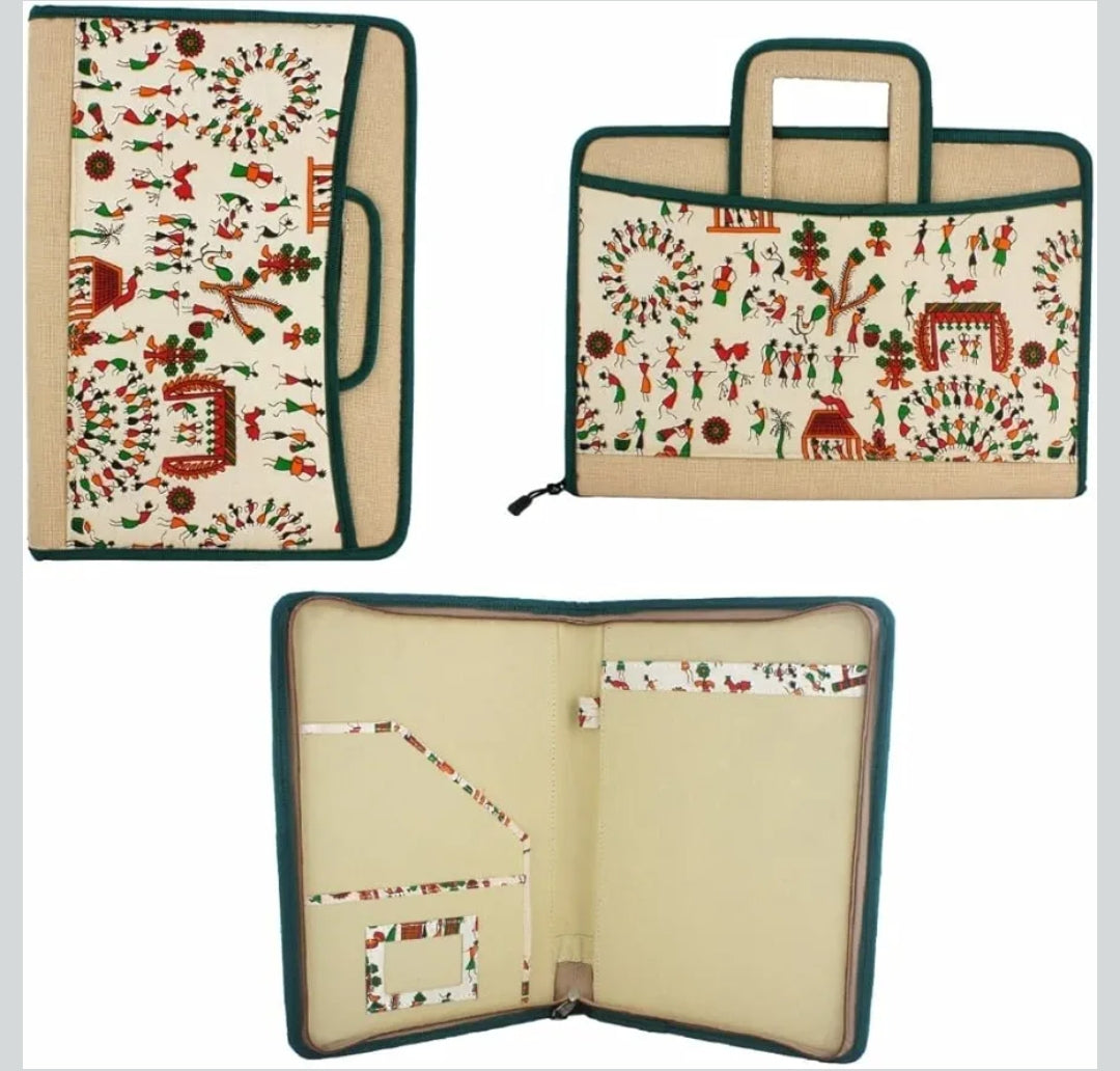 Warli Heritage Jute Laptop Bag – Handcrafted Tribal Art Sleeve