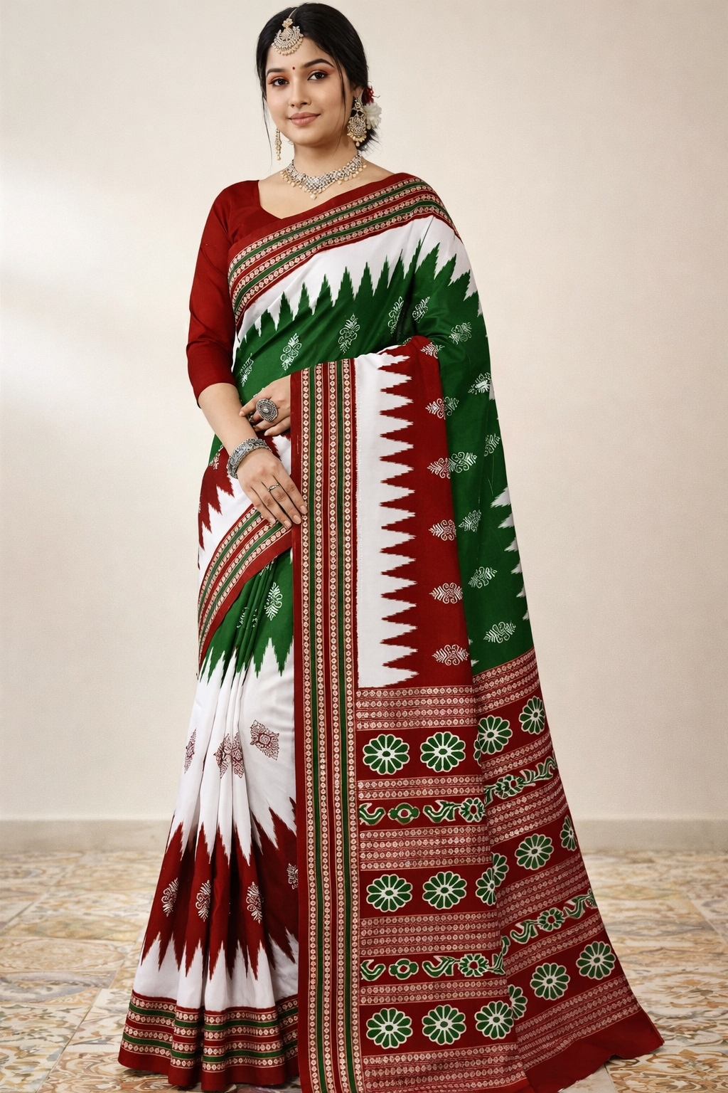 Kanaklata Premium Cotton Sambalpuri Printed Handloom Saree