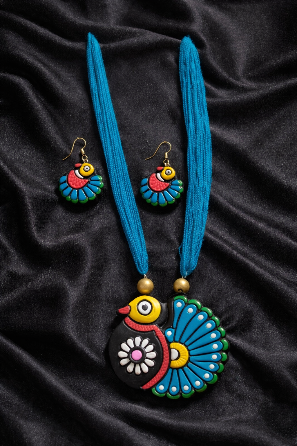 Designer Terracotta Peacock Necklace Set – Lightweight Ethnic Wear