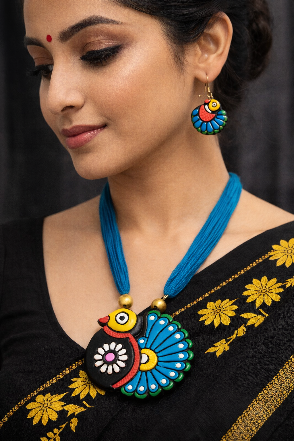Handmade Terracotta Peacock Necklace Set – Hand Painted Ethnic Jewelry