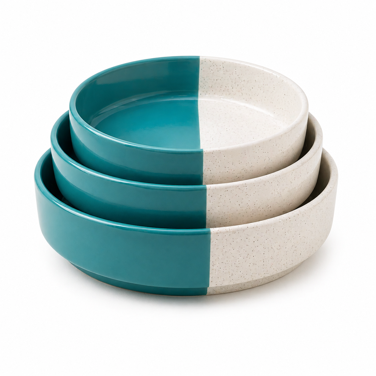 Khurja Ceramic Dual-Tone Serving Bowl Set – Handcrafted (3 pcs)