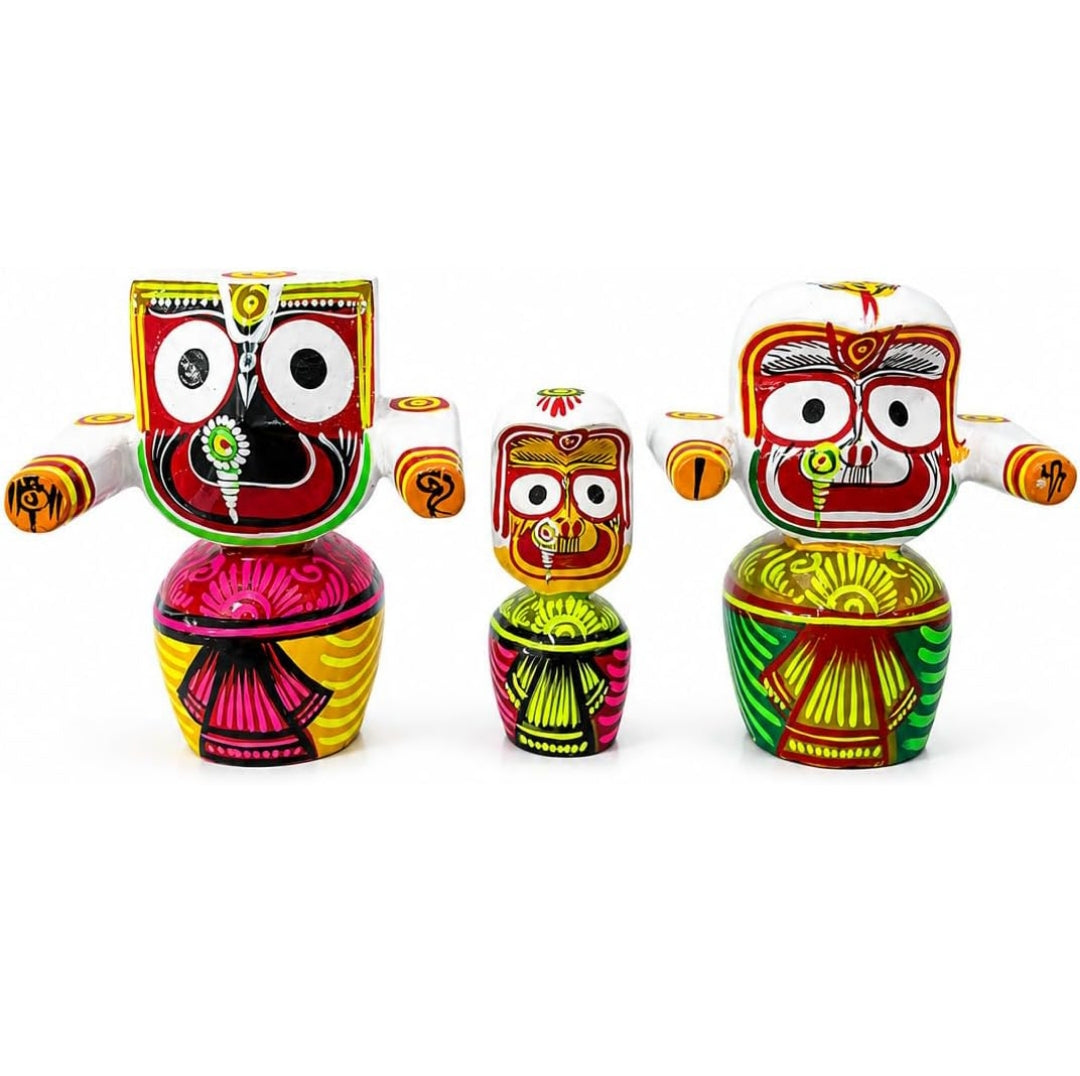Handcrafted Wooden Jagannath Trio Idol Set | 6 inches