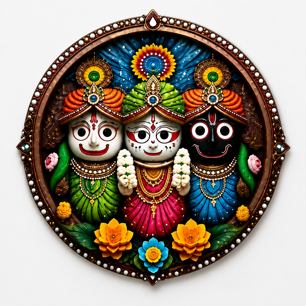 30cm Hand Painted Jagannath Balabhadra Subhadra MDF Wall Hanging | Round Wooden Puri Jagannath Wall Decor | Home Temple, Living Room & Office Decor