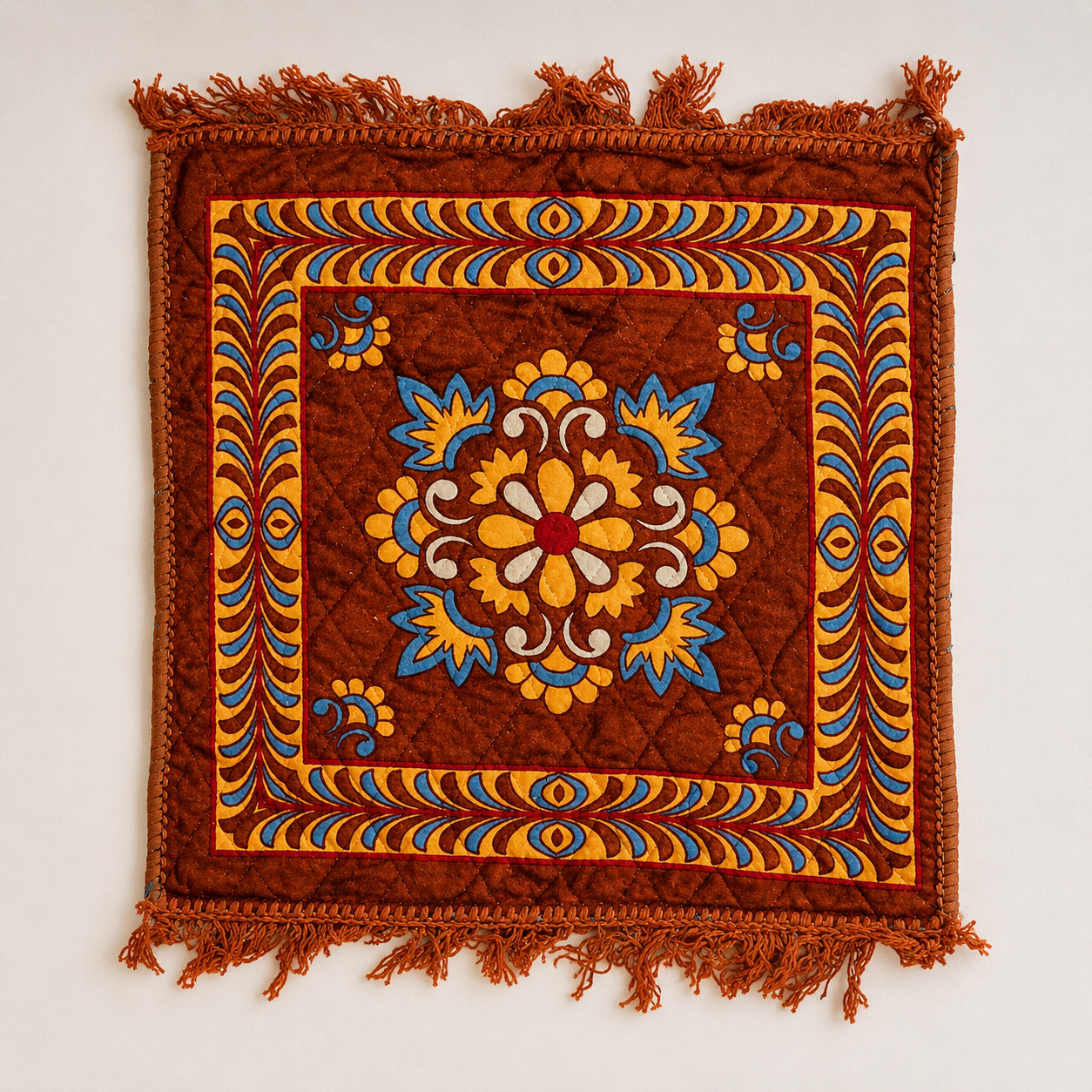 Handcrafted Cotton Pooja Aasan Mat 50×50 cm | Quilted Prayer Seat | Decorative Puja Mat for Home Temple & Meditation