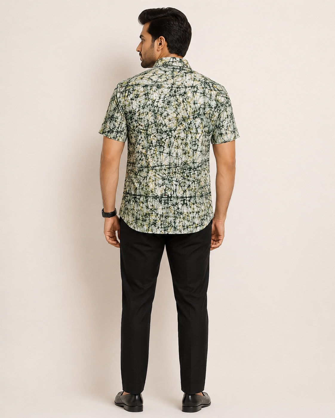 Men's Pure Cotton Hand Batik Printed Half Sleeve Shirt | Regular Fit Casual Shirt | Artisan Crafted from Shantiniketan
