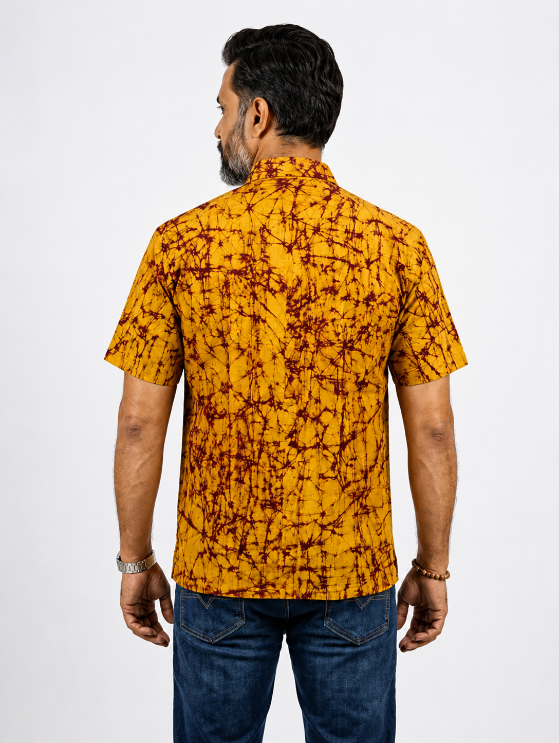Men's Pure Cotton Hand Batik Printed Half Sleeve Shirt | Regular Fit Casual Shirt | Artisan Crafted from Shantiniketan