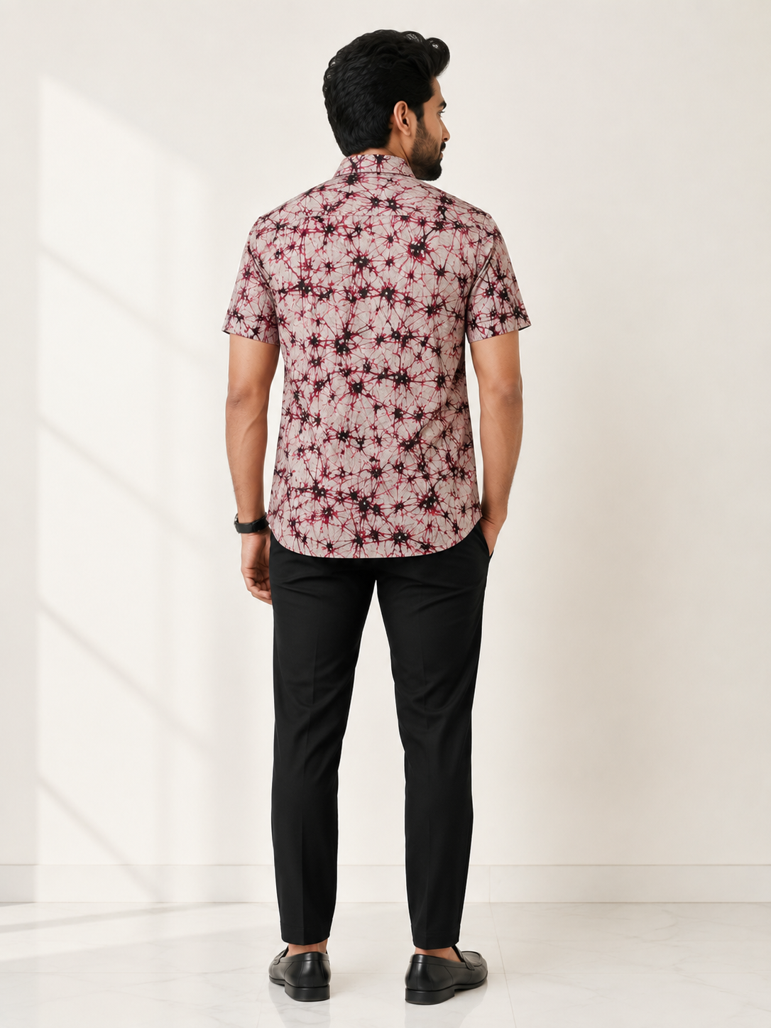 Men's Pure Cotton Hand Batik Printed Half Sleeve Shirt | Regular Fit Casual Shirt | Artisan Crafted from Shantiniketan