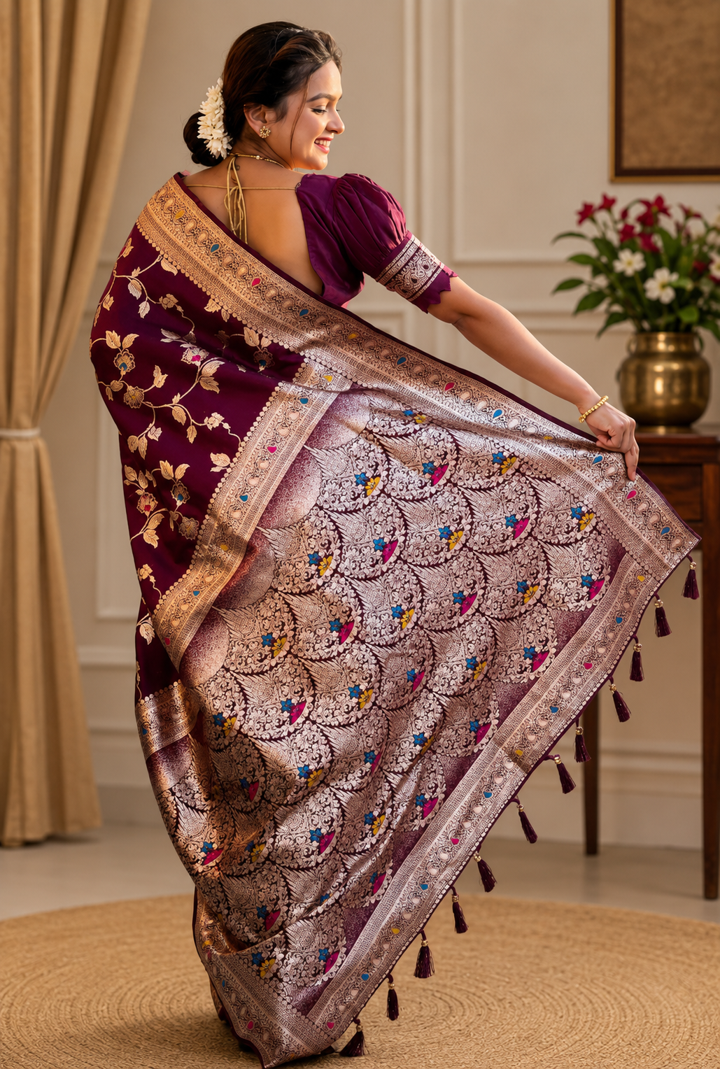 KANAKLATA Premium Litchi Silk Saree for Women | Zari Woven & Minakari Work Banarasi Style Saree | Traditional Party Wear with Matching Blouse Piece