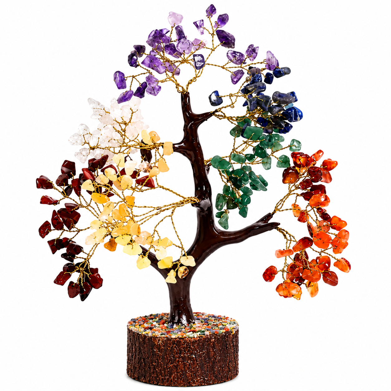 Handcrafted 7 Chakra Gemstone Tree | Natural Crystal Bonsai Tree | Copper Wire Handmade Tree of Life | Spiritual Home & Office Décor | 11 Inch