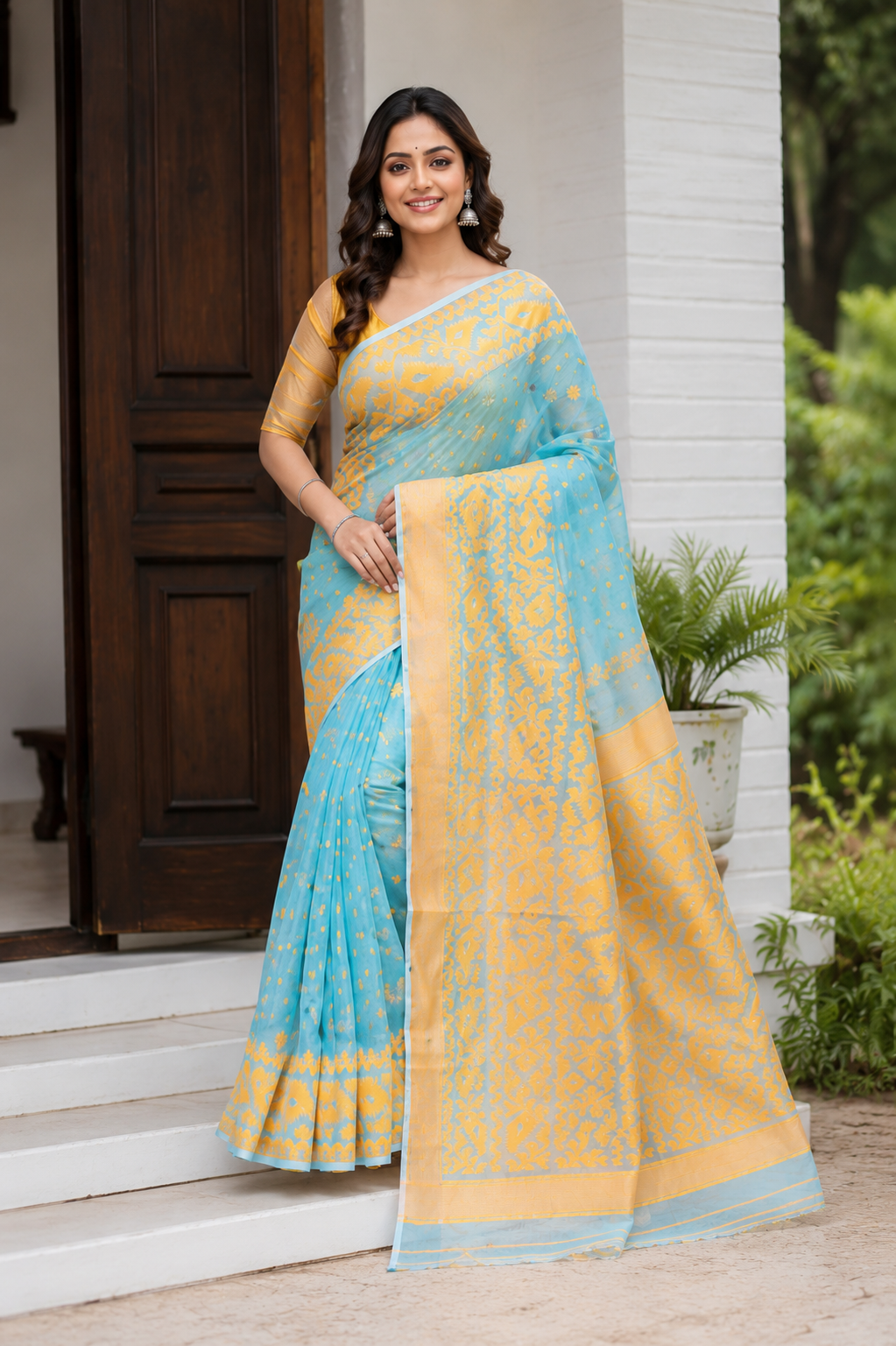 Kanaklata Traditional Bengal Cotton Silk Soft Jamdani Saree for Women | Lightweight 340g Handwoven Ethnic Saree | Soft & Breathable | Festive, Wedding & Puja Wear | Without Blouse Piece