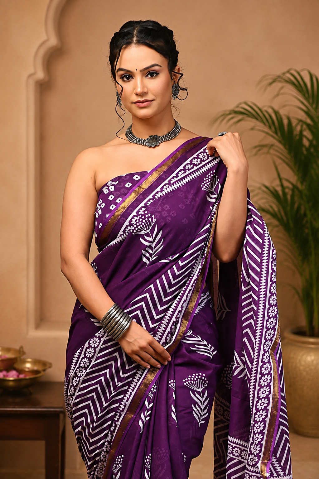 Kanaklata Jaipuri Hand Block Printed Soft Cotton Handloom Saree with Blouse Piece | Deep Wine