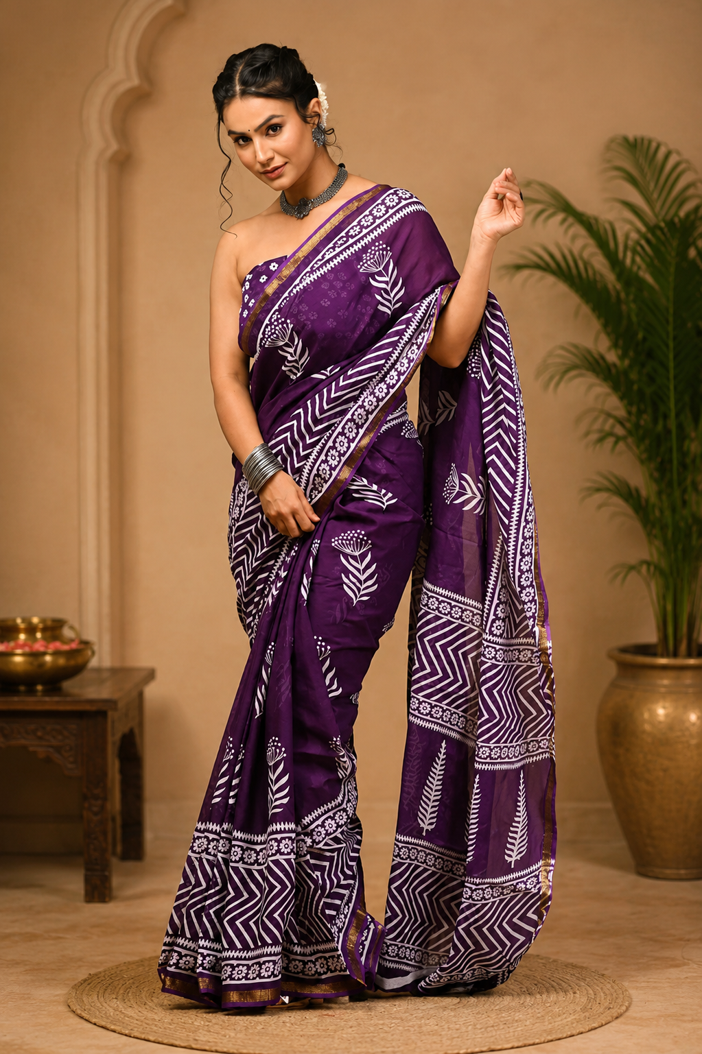 Kanaklata Jaipuri Hand Block Printed Soft Cotton Handloom Saree with Blouse Piece | Deep Wine