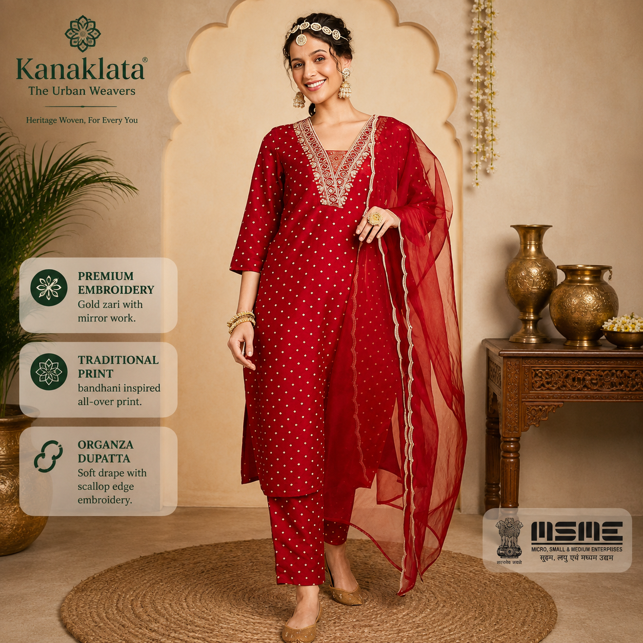 Women’s Rayon Embroidered Kurta Set with Organza Dupatta | Traditional Ethnic Wear for Festive Occasions
