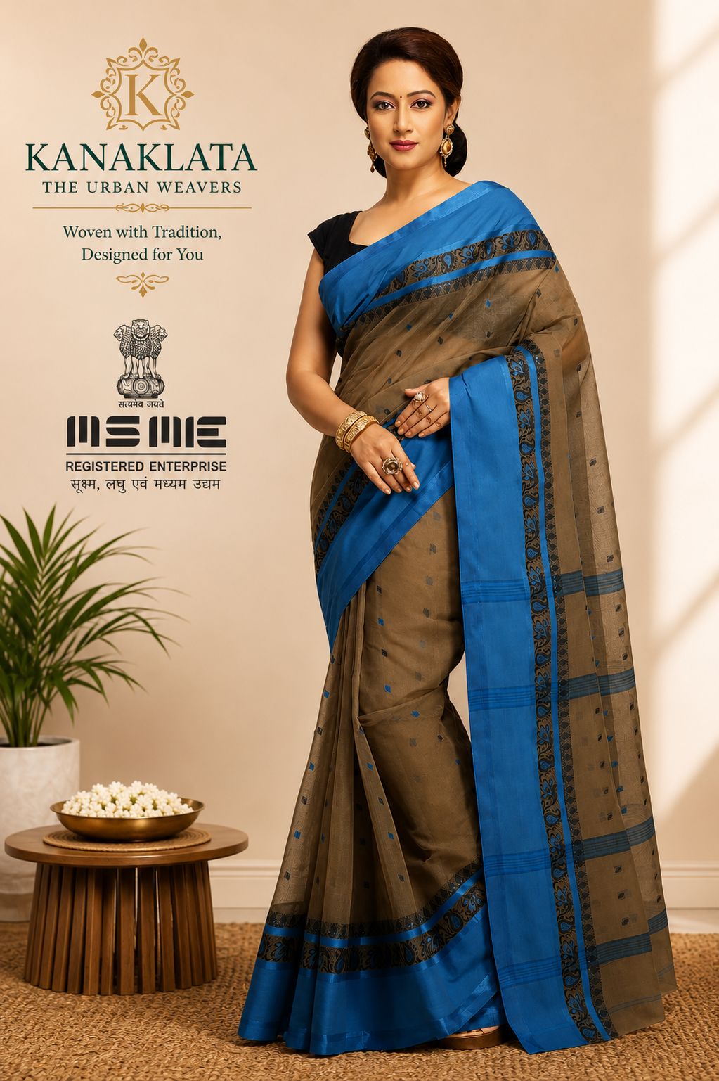 Kanaklata Bengal Tant Handloom Saree for Women | Pure Cotton 100TC | Lightweight 400g | Pre-Starched Pallu | 5.5m
