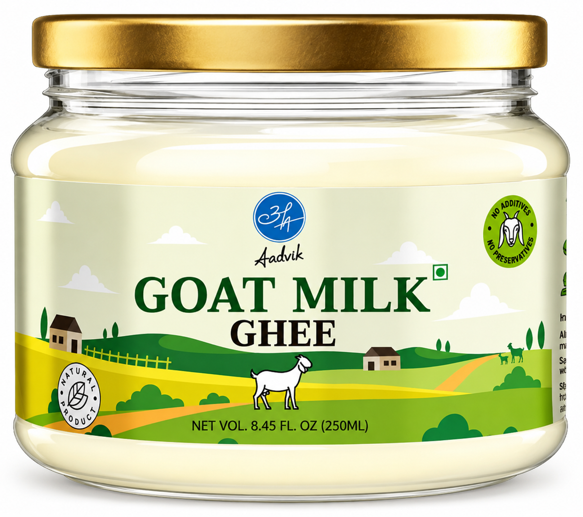 Aadvik Goat Milk Ghee 250ml | Pure & Natural Goat Ghee | A2 Milk Ghee | No Additives & No Preservatives | Premium Desi Ghee