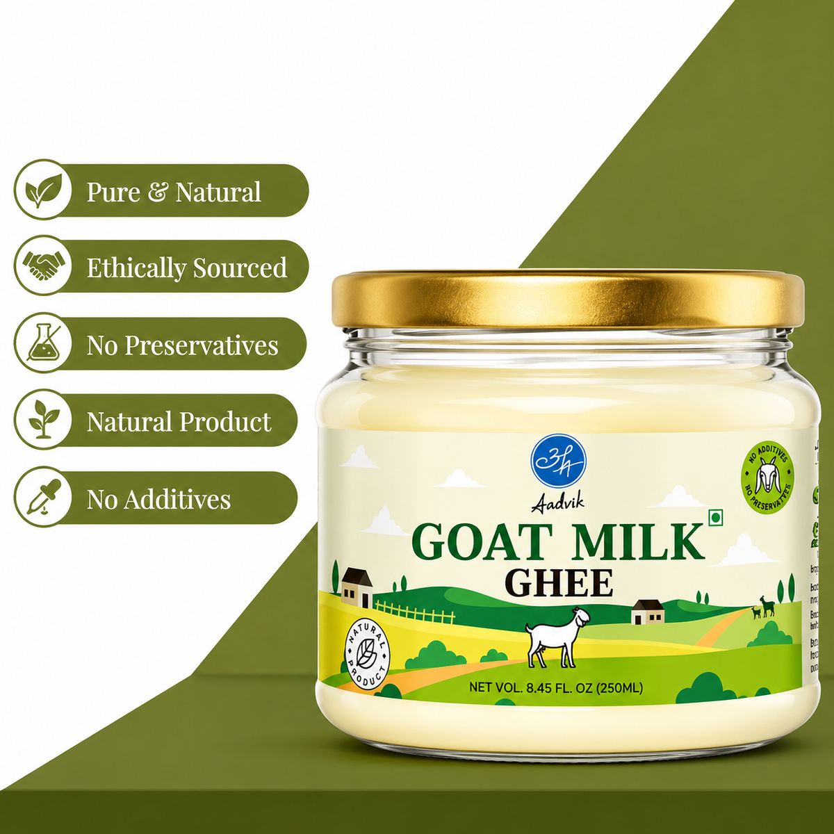Aadvik Goat Milk Ghee 250ml | Pure & Natural Goat Ghee | A2 Milk Ghee | No Additives & No Preservatives | Premium Desi Ghee