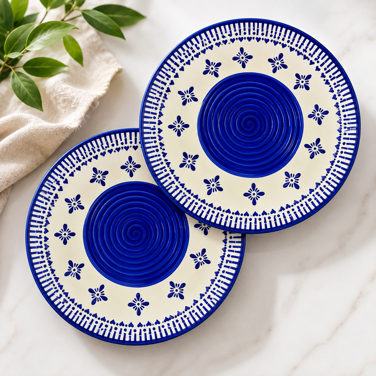 8 Inch Ceramic Side Plate | Hand-Painted Khurja Pottery | Blue Floral Design