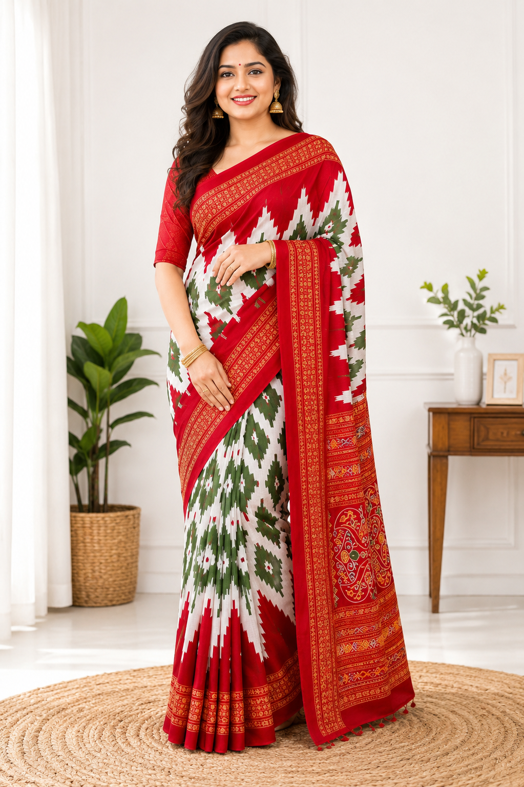Kanaklata Pure Cotton Sambalpuri Ikat Print Saree for Women | Lightweight Traditional Handloom-Style Saree with Rich Border | Blouse Piece Not Included