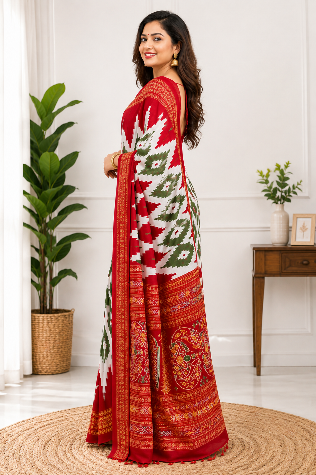 Kanaklata Pure Cotton Sambalpuri Ikat Print Saree for Women | Lightweight Traditional Handloom-Style Saree with Rich Border | Blouse Piece Not Included