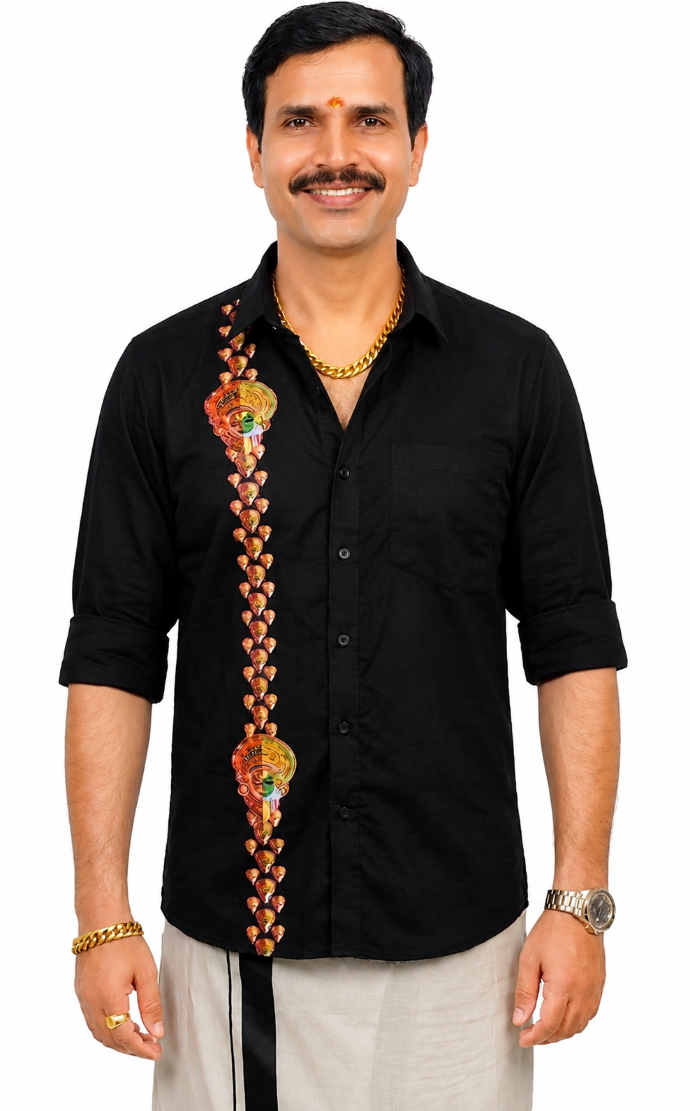 Men's 100% Cotton Kerala Traditional Printed Shirt | Full Sleeve Ethnic Shirt for Vishu, Onam, Weddings & Festive Occasions