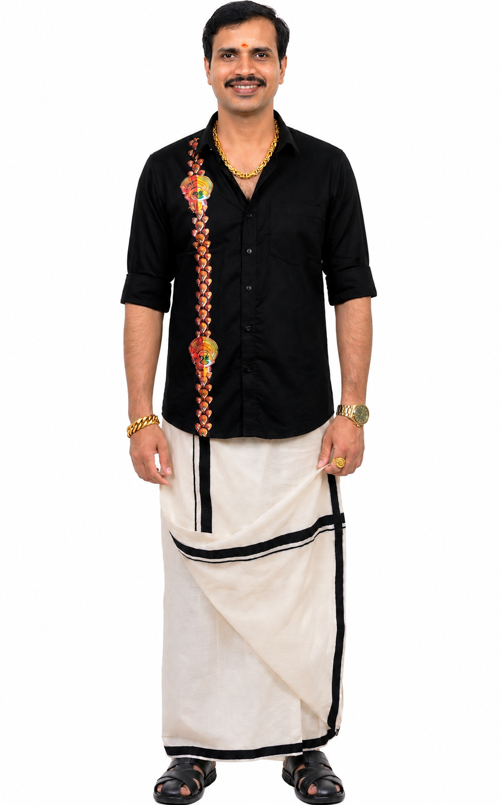Men's 100% Cotton Kerala Traditional Printed Shirt | Full Sleeve Ethnic Shirt for Vishu, Onam, Weddings & Festive Occasions