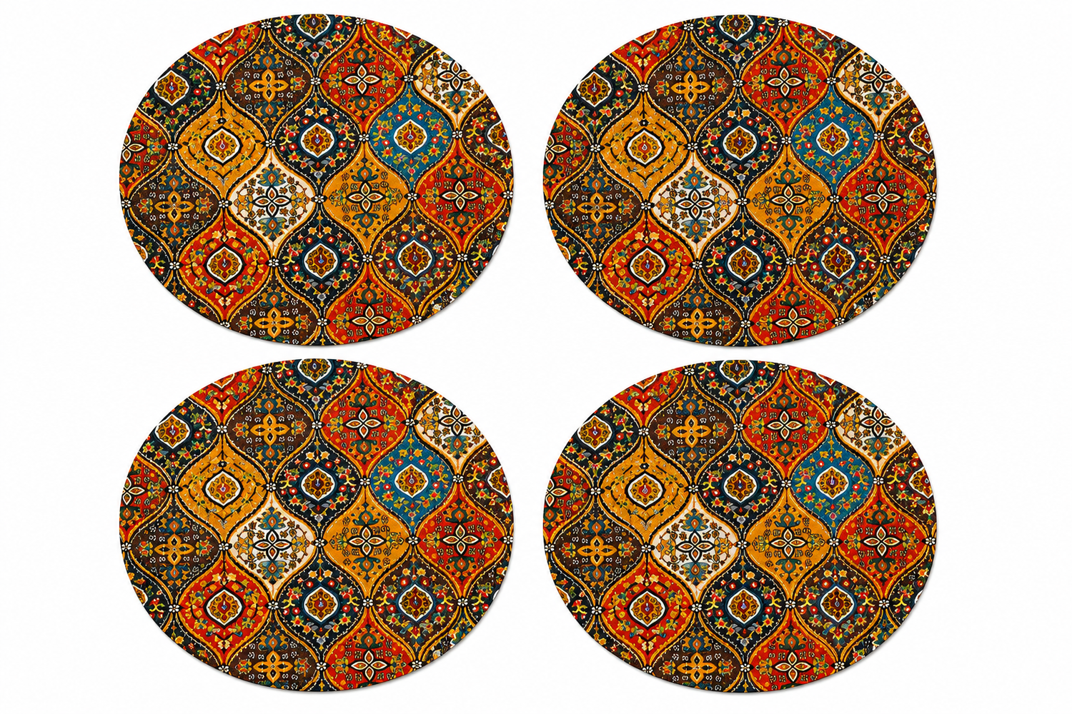 Set of 4 Round Cotton Placemats 14 Inch | Boho Printed Table Mats for Dining Table, Kitchen & Home Decor
