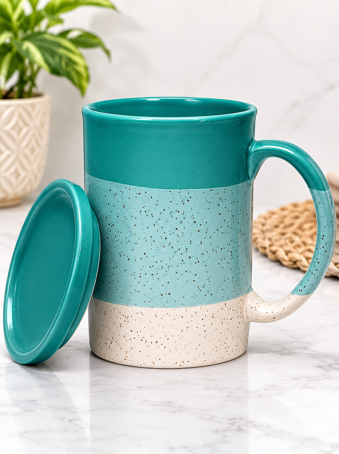 Handcrafted Ceramic Tea/Coffee Mug with Lid/Coaster