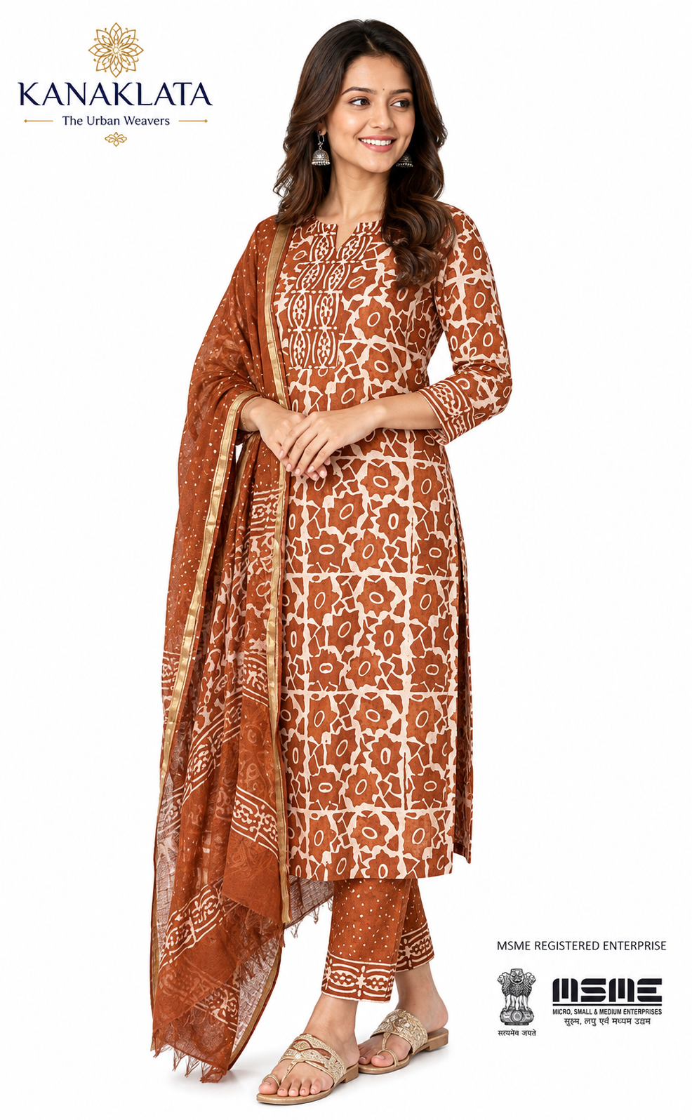 KANAKLATA Women’s Pure Cotton Jaipuri Hand Block Printed Straight Kurta Pant Set with Zari Border Dupatta | Comfortable Ethnic Wear