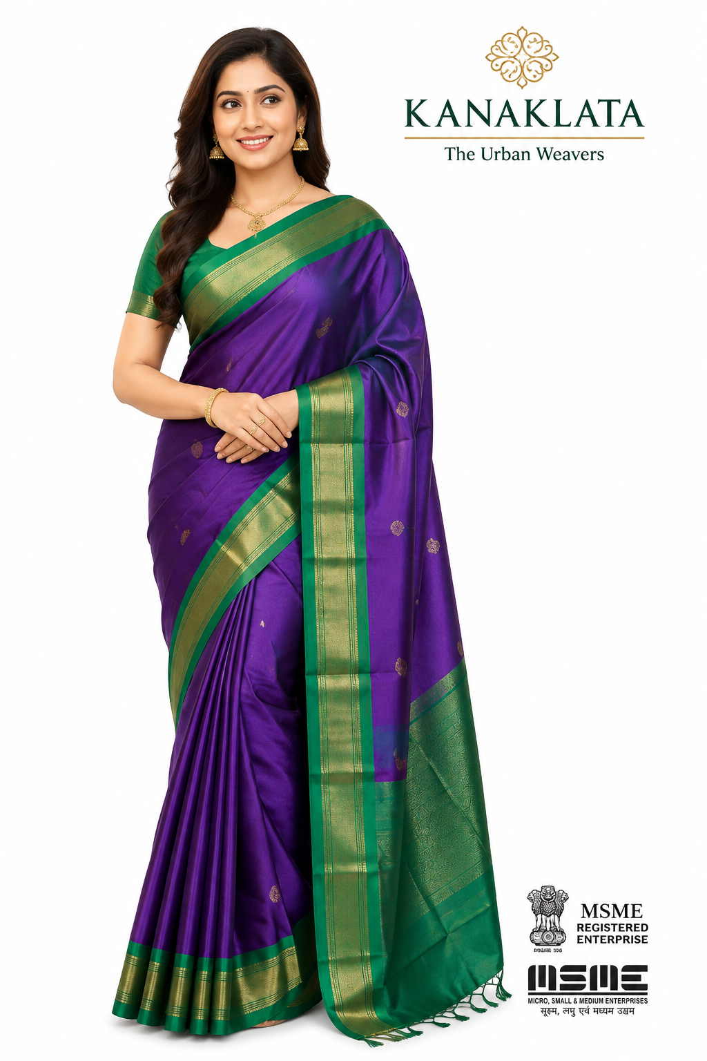 KANAKLATA Kanchipuram Silk Saree for Women | Handloom Soft Silk Saree with Zari Woven Motifs & Zari Border | Traditional Indian Saree | Blouse Piece Included