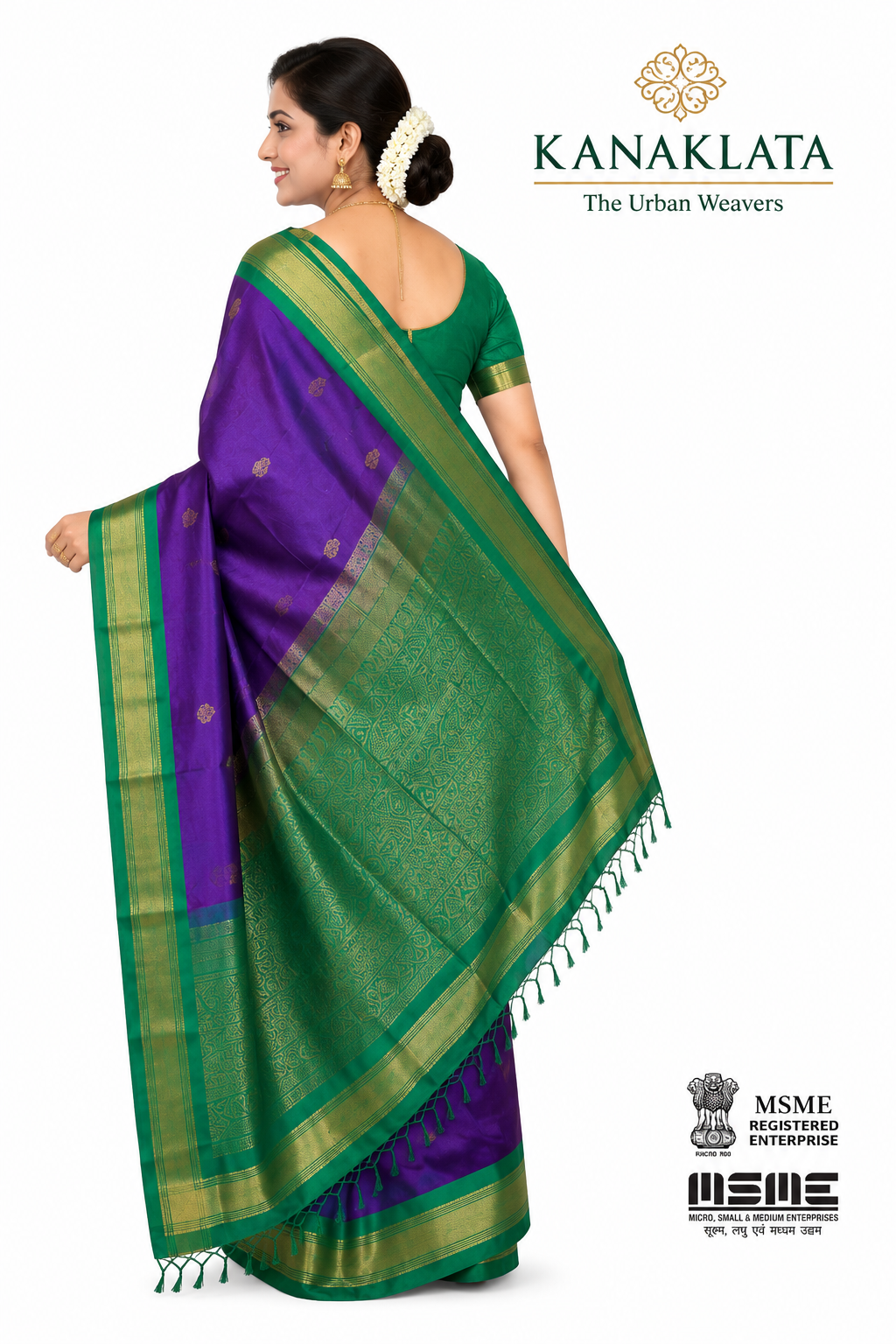 KANAKLATA Kanchipuram Silk Saree for Women | Handloom Soft Silk Saree with Zari Woven Motifs & Zari Border | Traditional Indian Saree | Blouse Piece Included