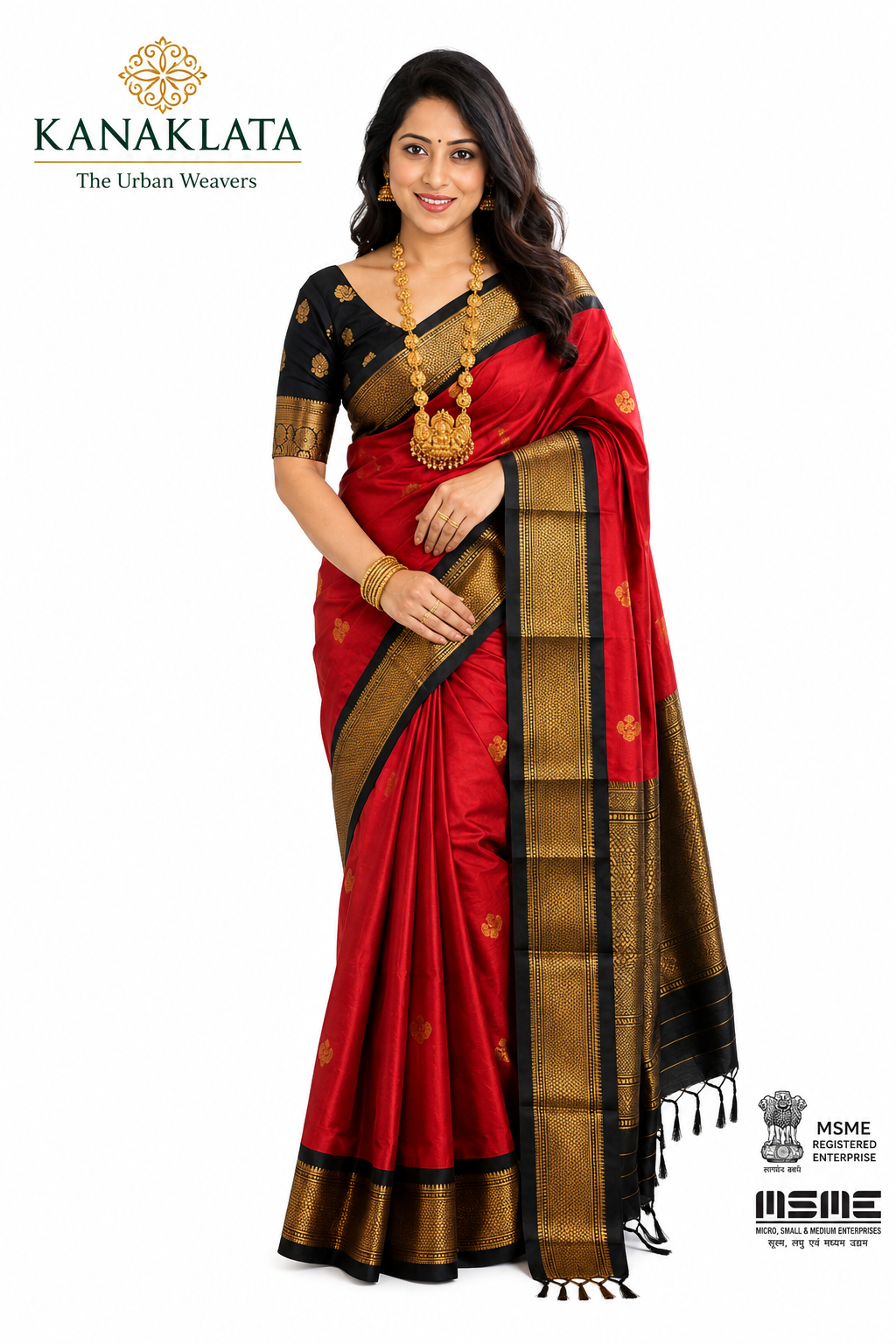 KANAKLATA Kanchipuram Silk Saree for Women | Handloom Soft Silk Saree with Zari Woven Motifs & Zari Border | Traditional Indian Saree | Blouse Piece Included