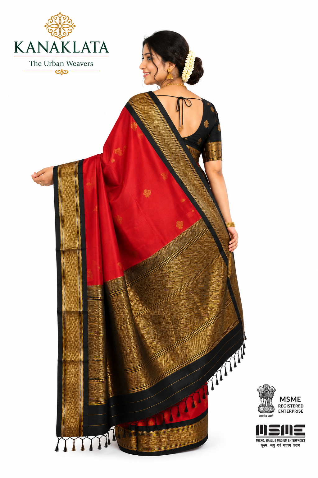 KANAKLATA Kanchipuram Silk Saree for Women | Handloom Soft Silk Saree with Zari Woven Motifs & Zari Border | Traditional Indian Saree | Blouse Piece Included