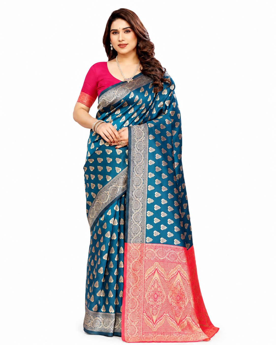 Kanaklata Banarasi Silk Saree for Women | Traditional Woven Floral & Geometric Design with Zari Border & Designer Pallu | Soft Lightweight Saree for Festive & Wedding Wear | Blouse Piece Included
