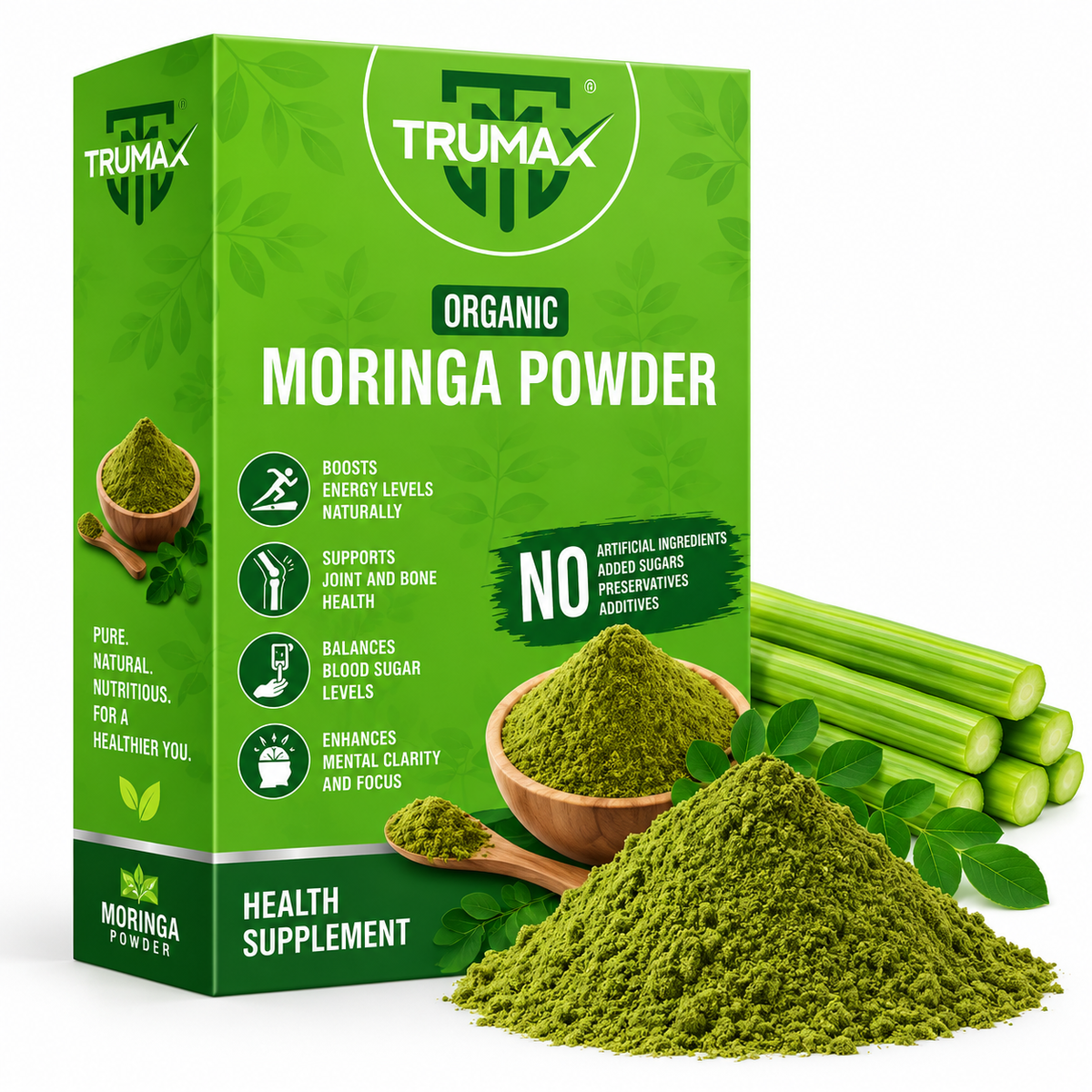 TRUMAX Organic Moringa Leaf Powder 200g | Pure Natural Moringa Powder | Rich in Antioxidants, Vitamins & Minerals | Daily Wellness Supplement