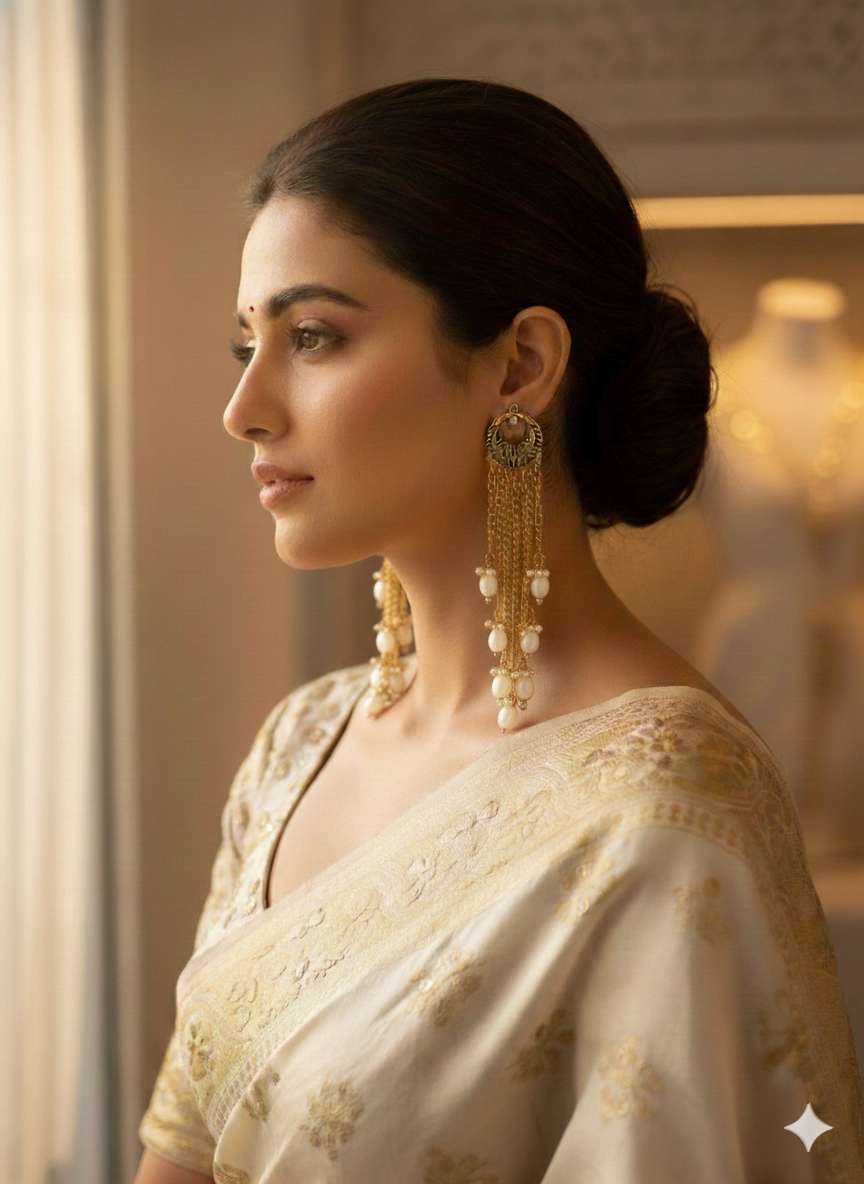 Golden long earrings