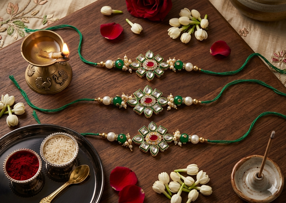 Kundan rakhi combo