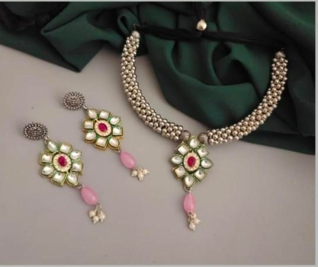 Oxidized Necklace and Earrings Set