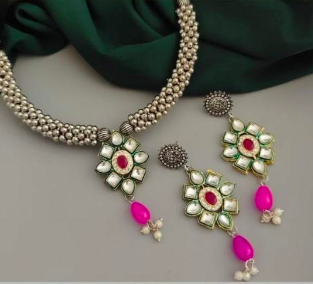 Oxidized Necklace and Earrings Set