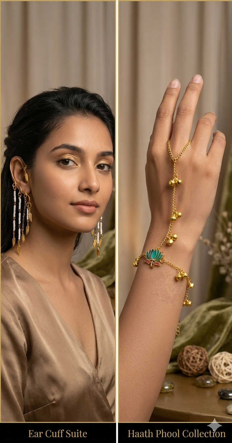 Earrings cuff, hathphool combo