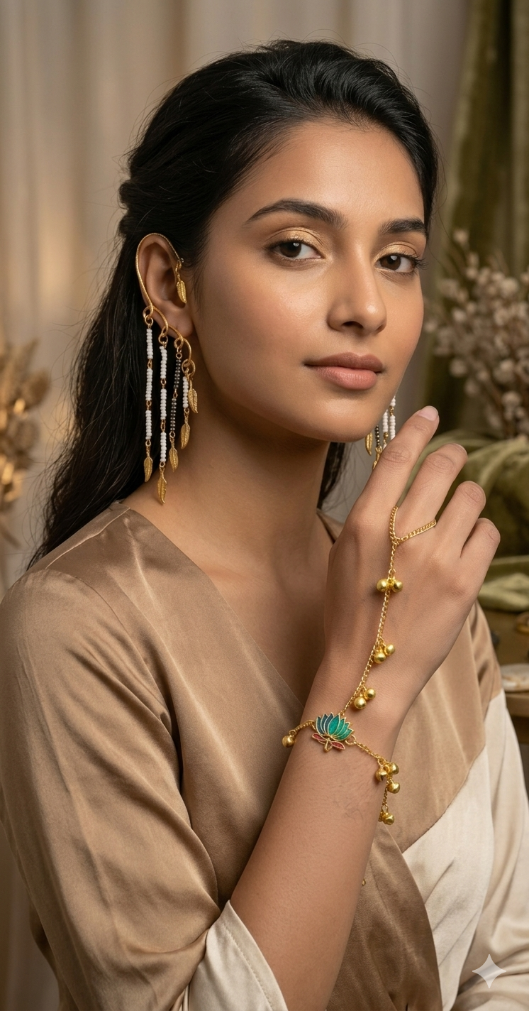 Earrings cuff, hathphool combo