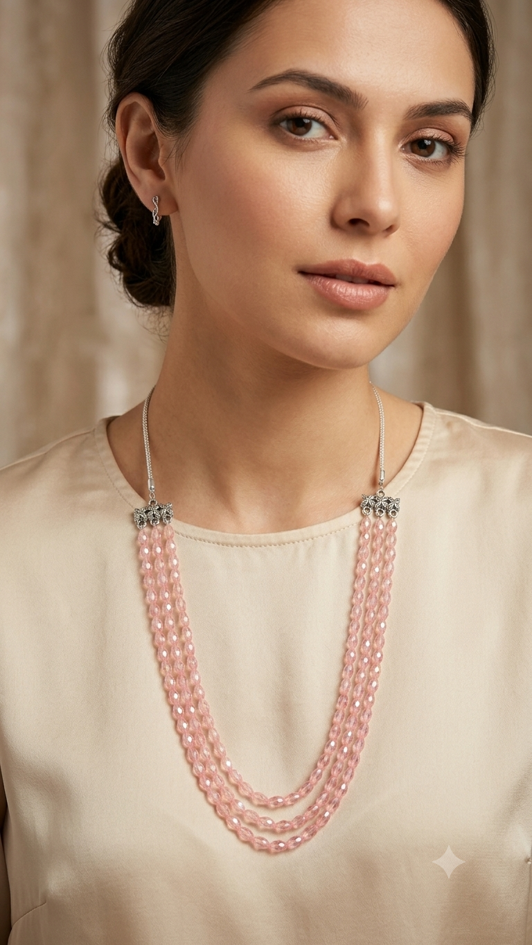Layered crystal beads necklace