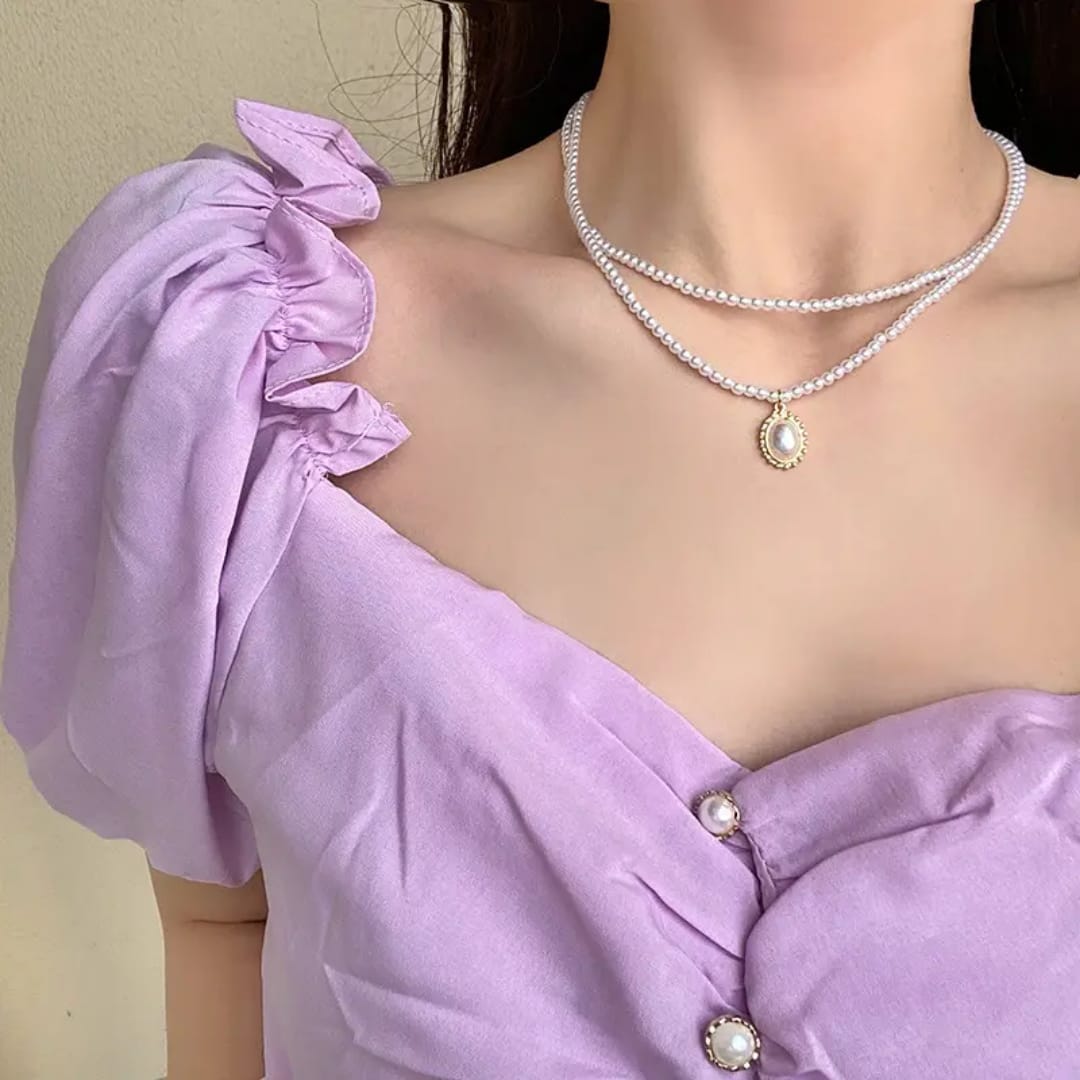 Pearl double layered necklace with pendant