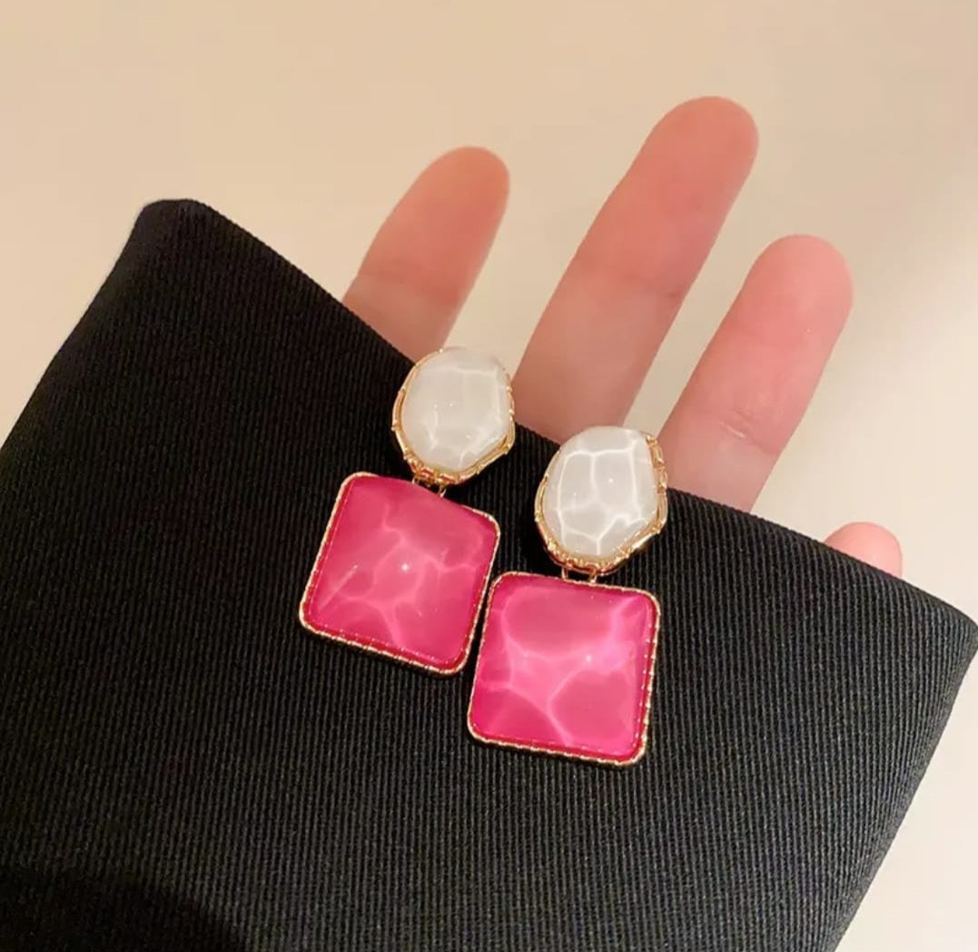 White and Pink Stone earrings