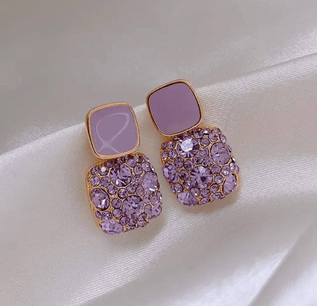 Purple color crystal diamond korean earrings
