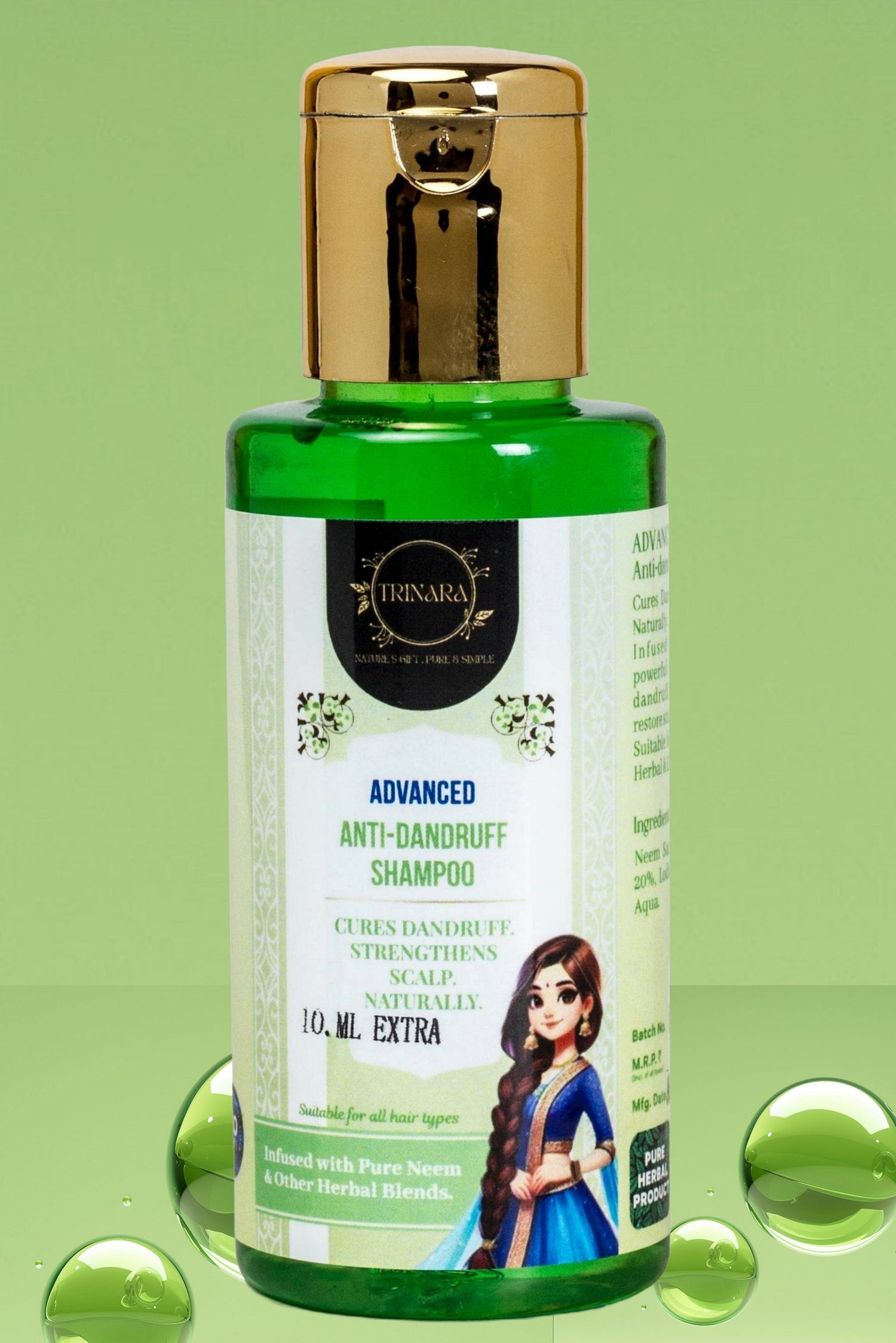 Advanced Anti-Dandruff Shampoo "Cures Dandruff. Strengthens Scalp. Naturally." Infused with Pure Neem & other Herbal Blends. Suitable For All Hair Types. Pack Size : 90 ml