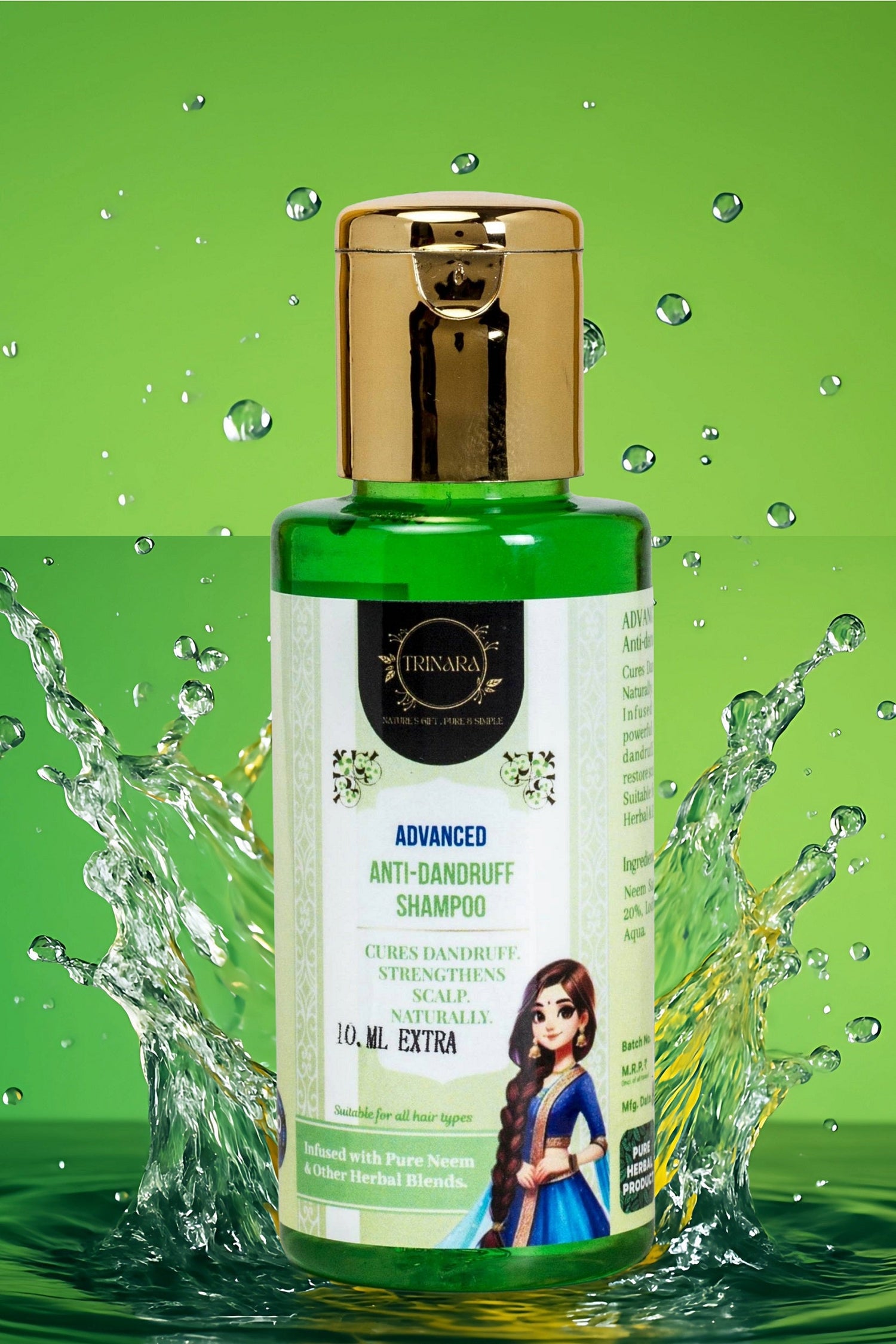 Advanced Anti-Dandruff Shampoo "Cures Dandruff. Strengthens Scalp. Naturally." Infused with Pure Neem & other Herbal Blends. Suitable For All Hair Types. Pack Size : 90 ml