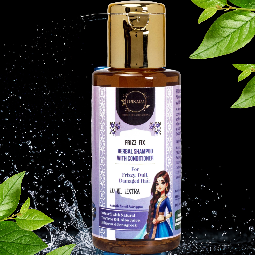 FRIZZ FIX Herbal Shampoo with Conditioner for Frizzy, Dull, Damaged Hair. Infused with Natural Tea Tree Oil, Aloe Juice, Hibiscus & Fenugreek.