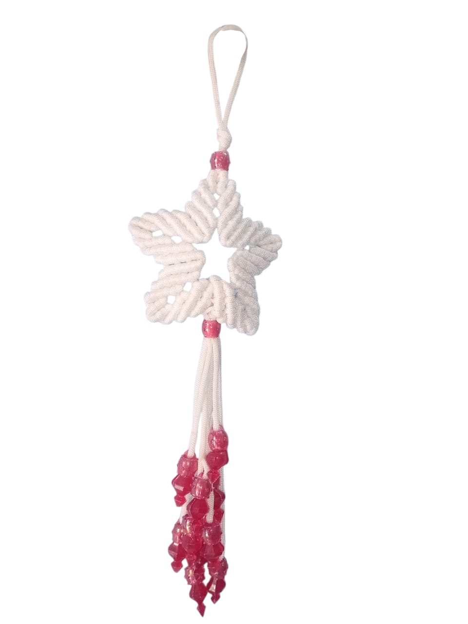 Handcrafted Macrame Star Wall Hanging with Red Crystal Beads (14x5 Inch) | Elegant Home Decor Hanging Ornament for Living Room, Bedroom & Festive Decoration